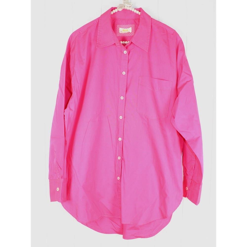Anthropologie Maeve Women's Hot Pink Long Sleeve Button Down Shirt Size Large